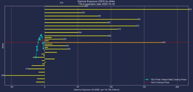 テスラ株2024年10月18日満期オプションガンマエクスポージャー