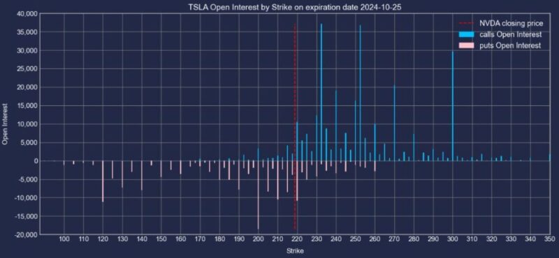 テスラ株2024年10月25日満期オプションCallPut建玉2024年10月21日現在