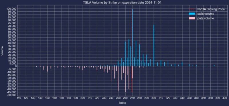 テスラ株2024年11月1日満期オプションCallPut出来高2024年10月25日現在